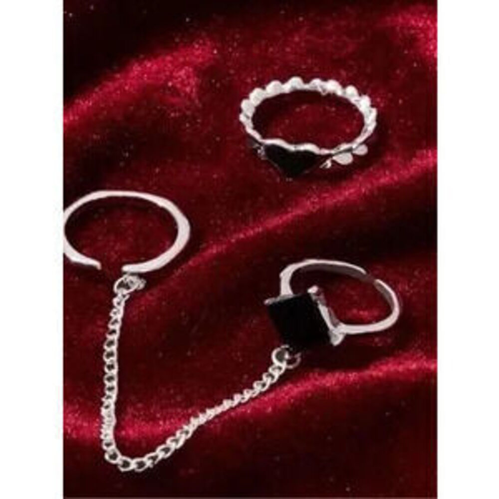 Silver 2pc Heart Geometric Ring Set - Picture 3 of 3